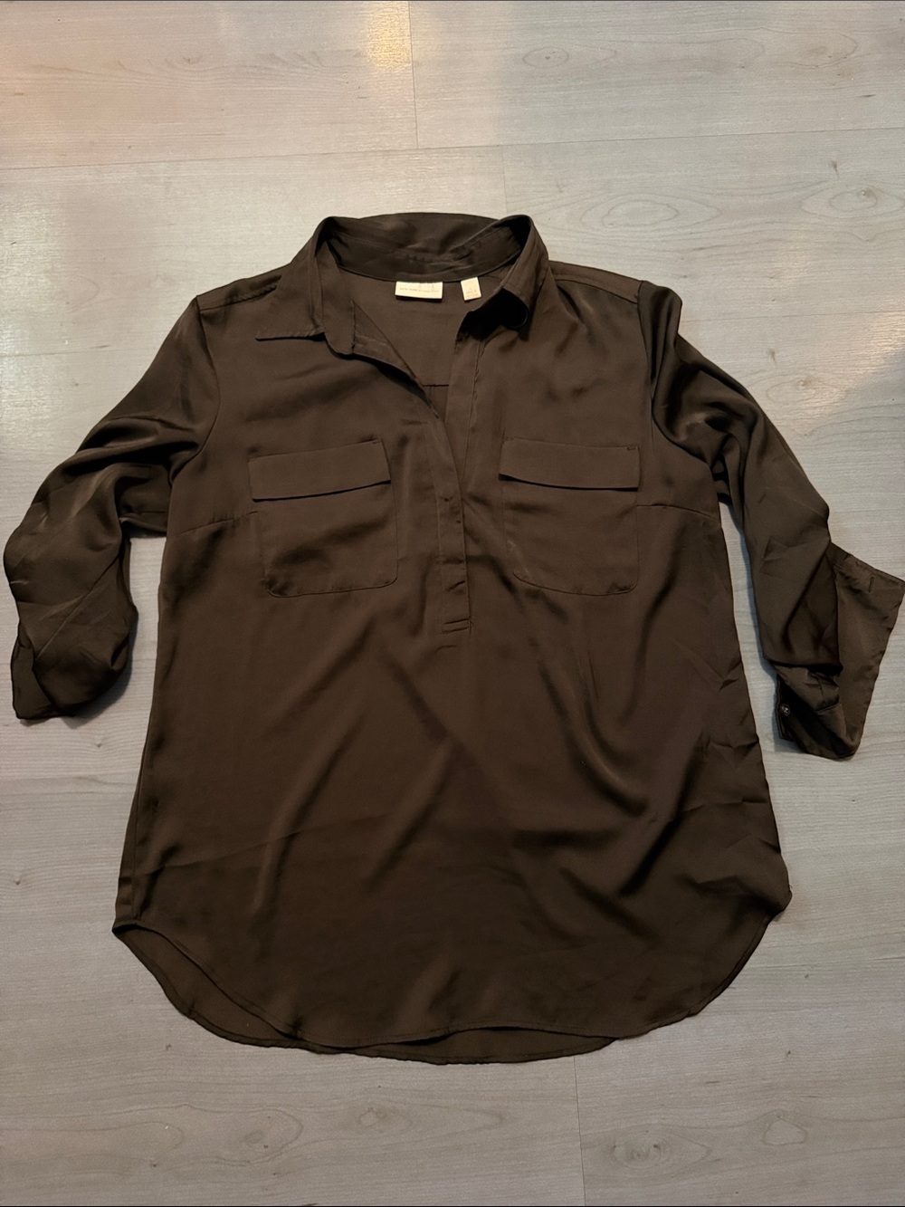 New York & Company Black Long-Sleeve Utility Blouse